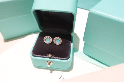 [Lioran]TURQUOISE CIRCLE WHITE GOLD EARRINGS