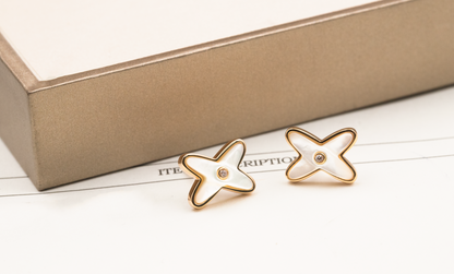 [⭐Lioran]JEUX DE WHITE MOP ROSE GOLD DIAMOND EARRINGS