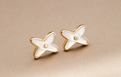 [⭐Lioran]JEUX DE WHITE MOP ROSE GOLD DIAMOND EARRINGS