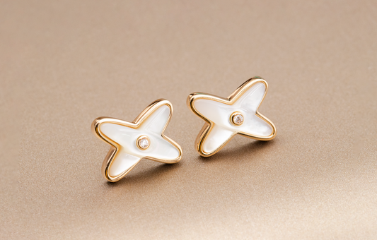 [⭐Lioran]JEUX DE WHITE MOP ROSE GOLD DIAMOND EARRINGS