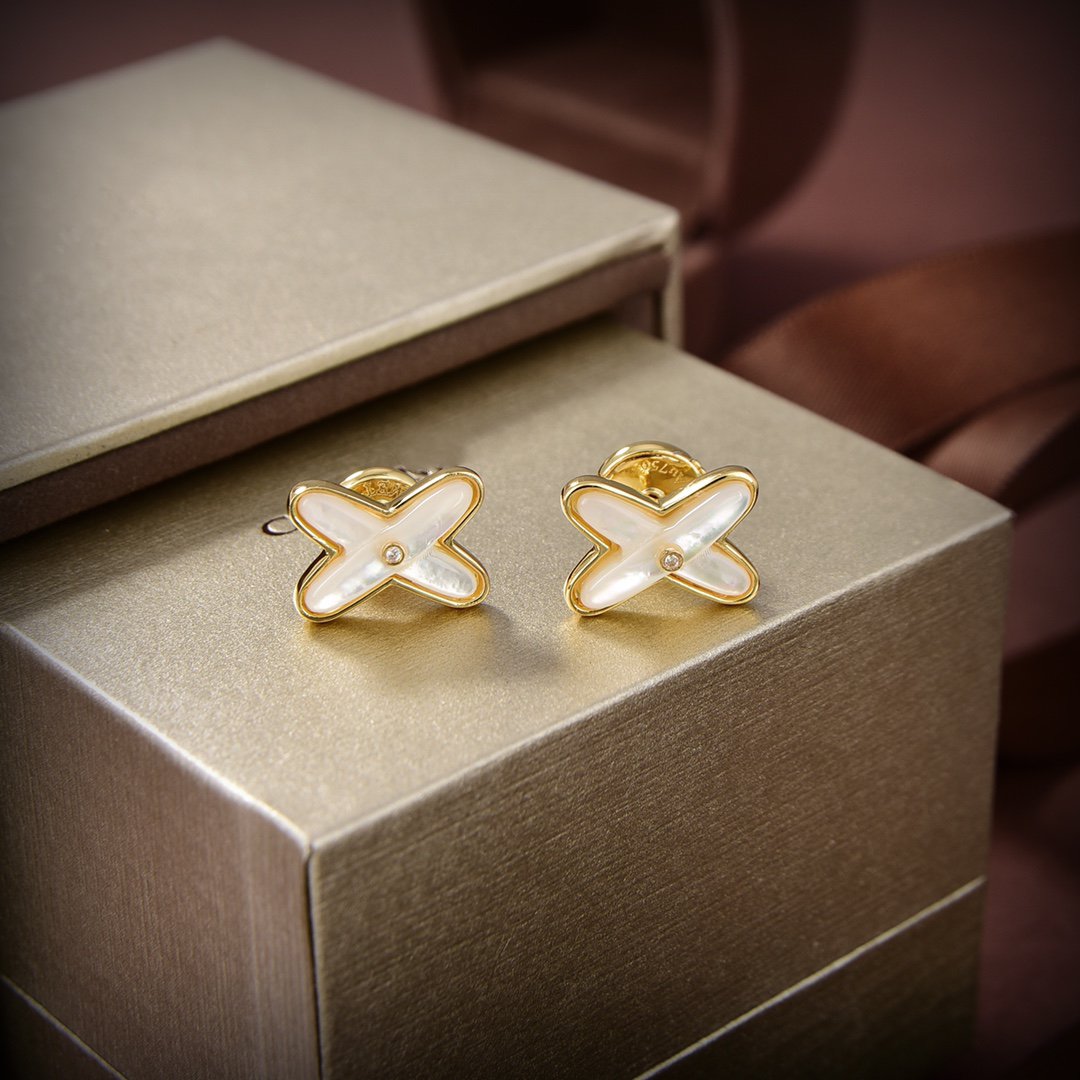 [⭐Lioran]JEUX DE WHITE MOP GOLD DIAMOND EARRINGS