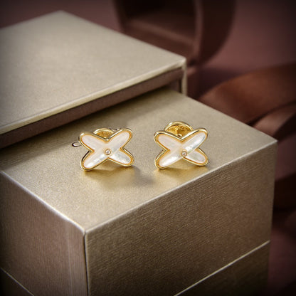 [⭐Lioran]JEUX DE WHITE MOP GOLD DIAMOND EARRINGS