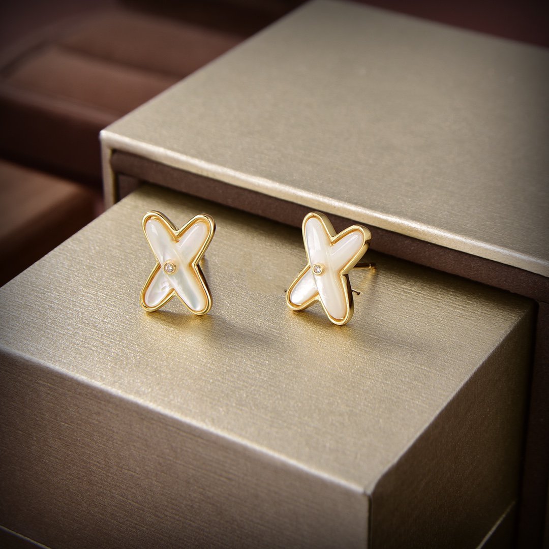 [⭐Lioran]JEUX DE WHITE MOP GOLD DIAMOND EARRINGS