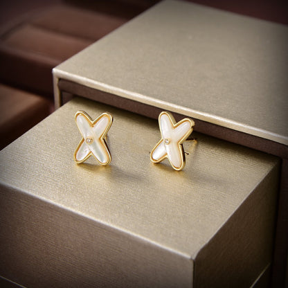 [⭐Lioran]JEUX DE WHITE MOP GOLD DIAMOND EARRINGS