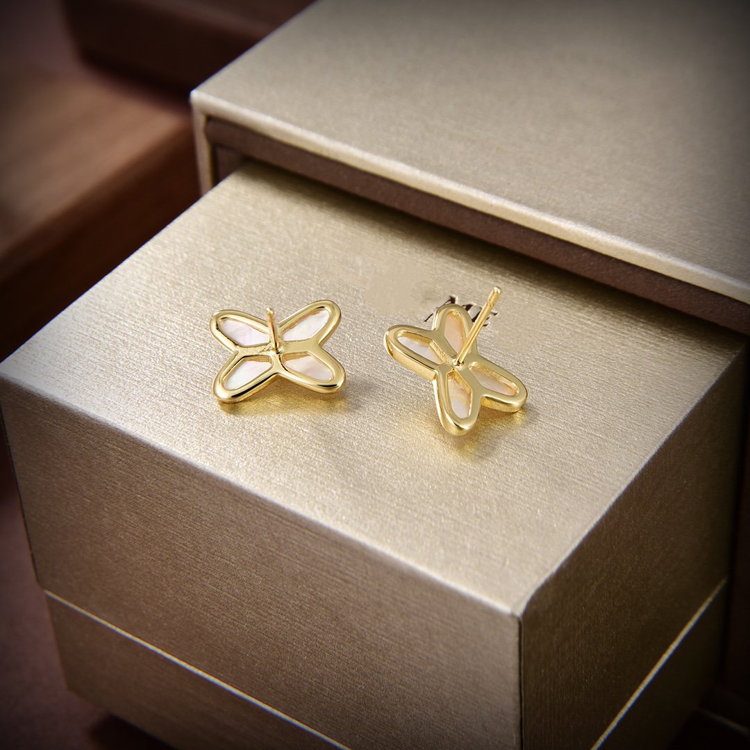 [⭐Lioran]JEUX DE WHITE MOP GOLD DIAMOND EARRINGS
