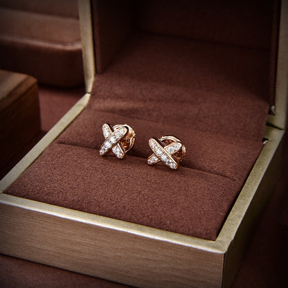 [⭐Lioran]JEUX DE GOLD DIAMOND EARRINGS