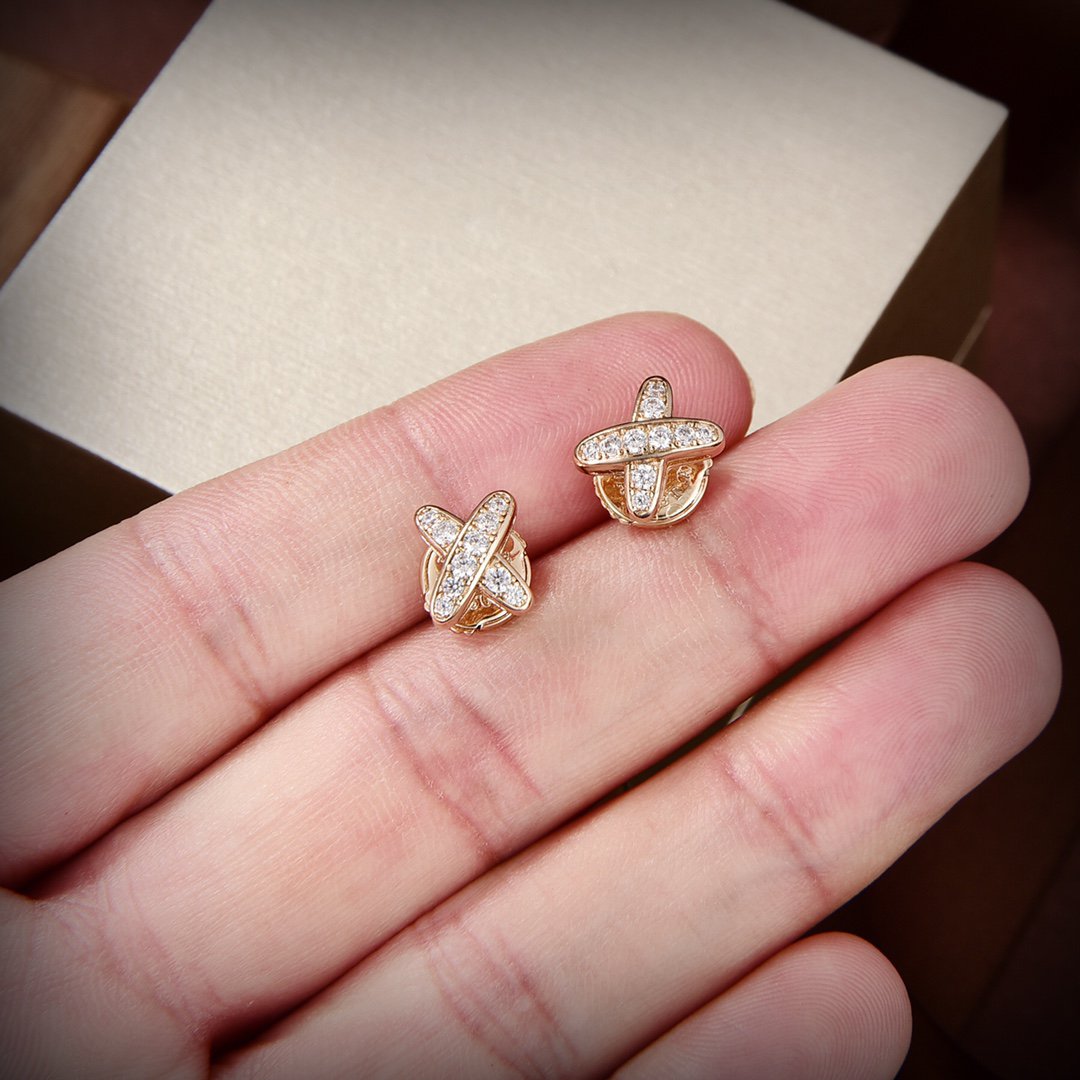 [⭐Lioran]JEUX DE GOLD DIAMOND EARRINGS