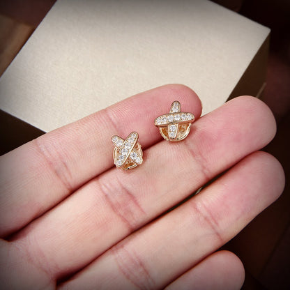 [⭐Lioran]JEUX DE GOLD DIAMOND EARRINGS