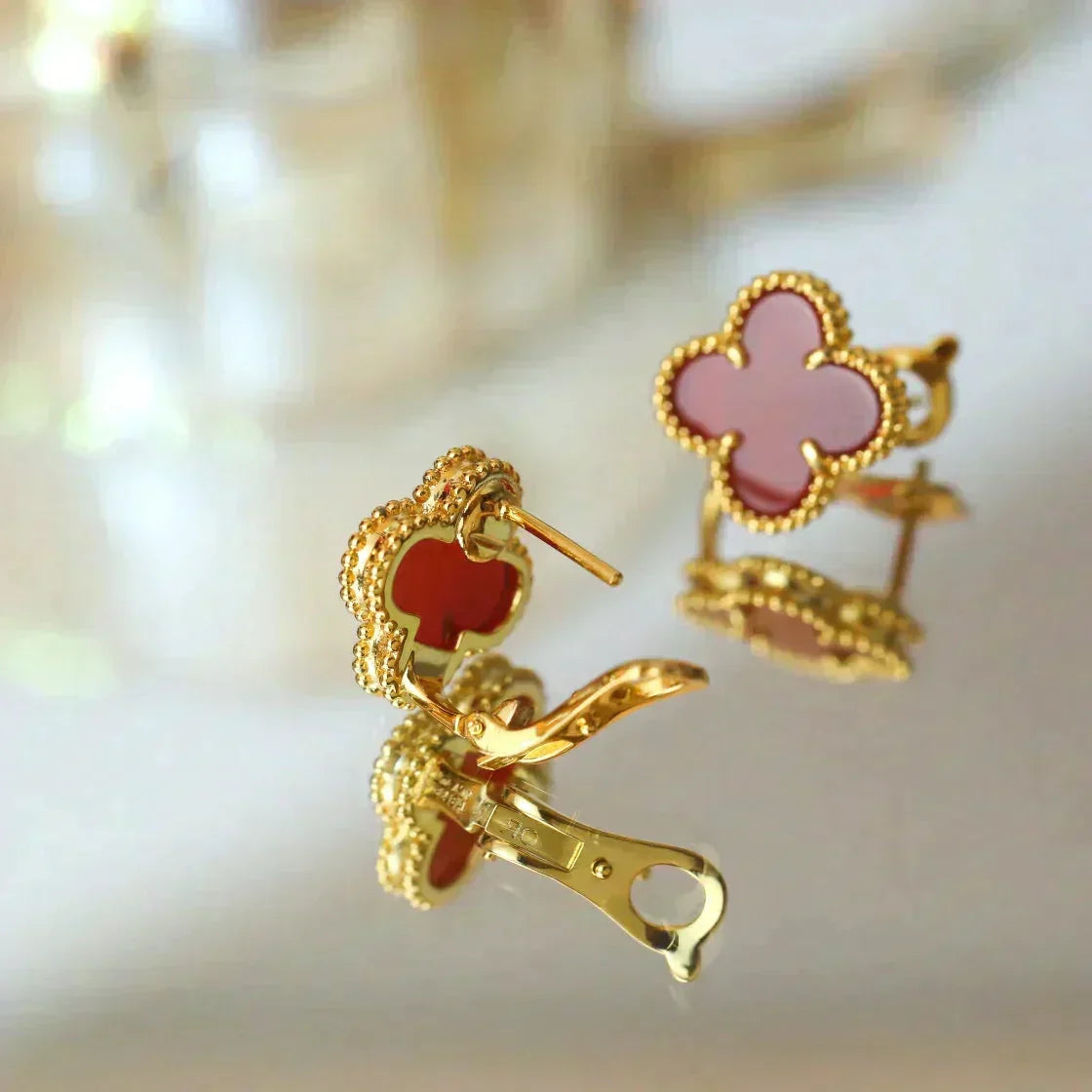 [⭐Lioran]CLOVER MEDIUM 1 MOTIFS CARNELIAN  EARRINGS