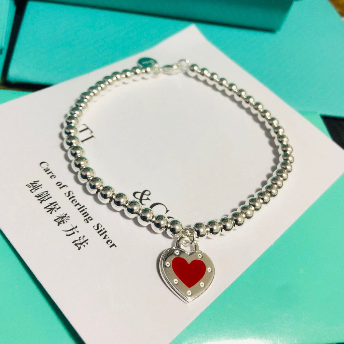 [Lioran]LOVE TIFFANY RED HEART TAG BEAD BRACELET
