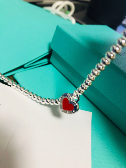 [Lioran]LOVE TIFFANY RED HEART TAG BEAD BRACELET