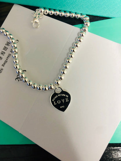 [Lioran]LOVE TIFFANY RED HEART TAG BEAD BRACELET
