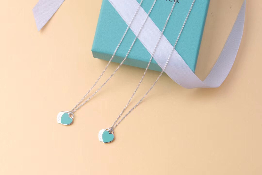[Lioran]DOUBLE HEART TAG PENDANT SILVER MINI NECKLACE