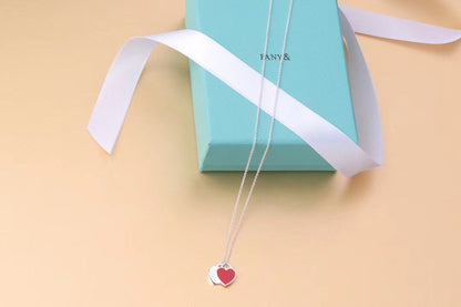 [Lioran]DOUBLE HEART TAG PENDANT SILVER MINI NECKLACE