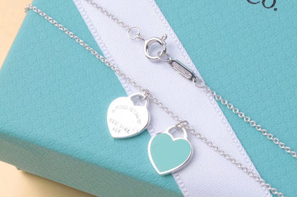 [Lioran]DOUBLE HEART TAG PENDANT SILVER MINI NECKLACE