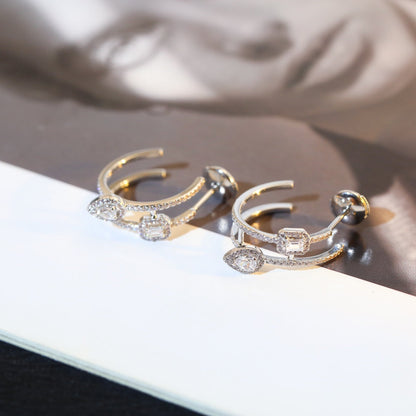 [⭐Lioran]CREOLES MY TWIN 2 RANGS SILVER DIAMOND EARRINGS