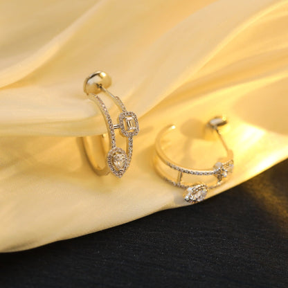 [⭐Lioran]CREOLES MY TWIN 2 RANGS SILVER DIAMOND EARRINGS