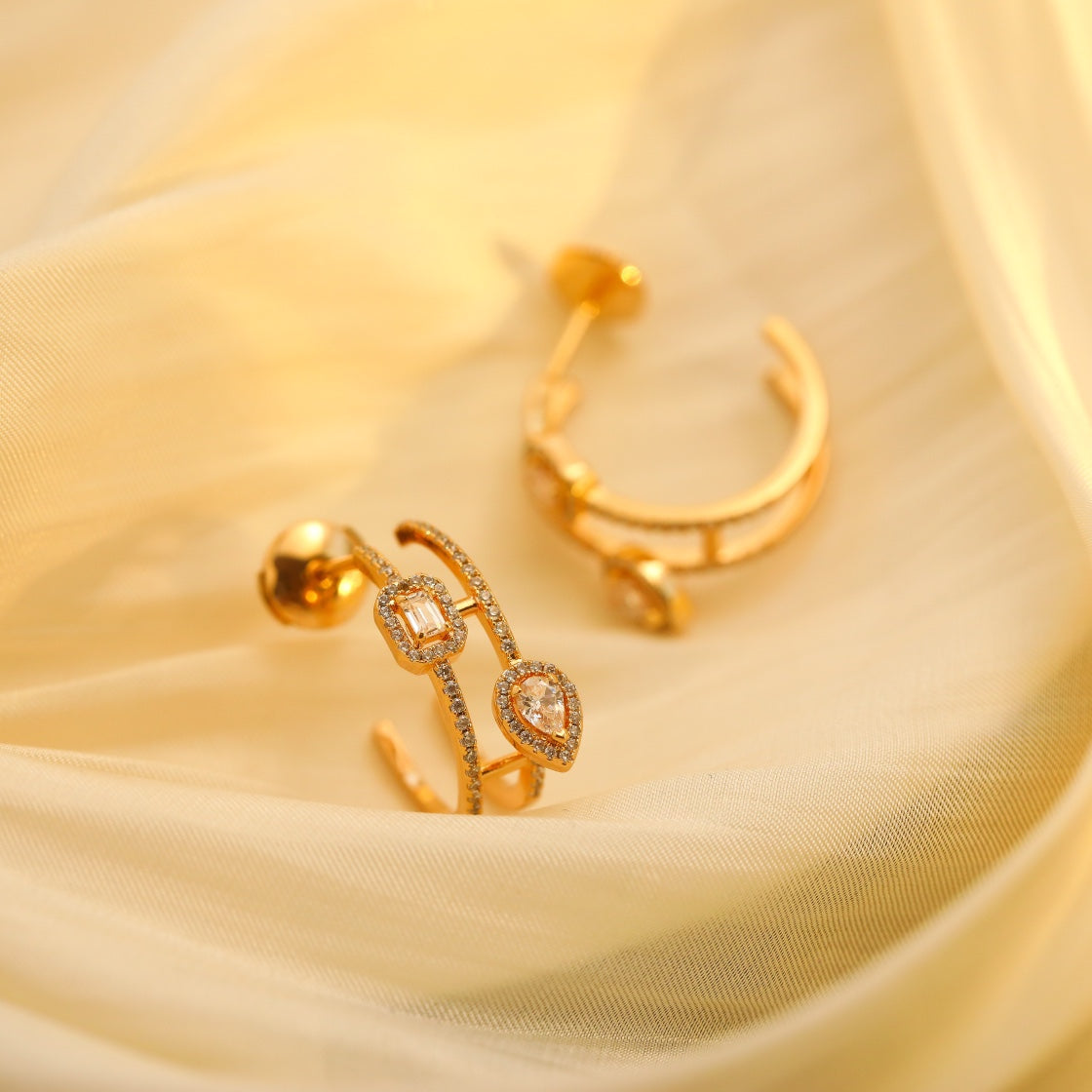[⭐Lioran]CREOLES MY TWIN 2 RANGS SILVER DIAMOND EARRINGS