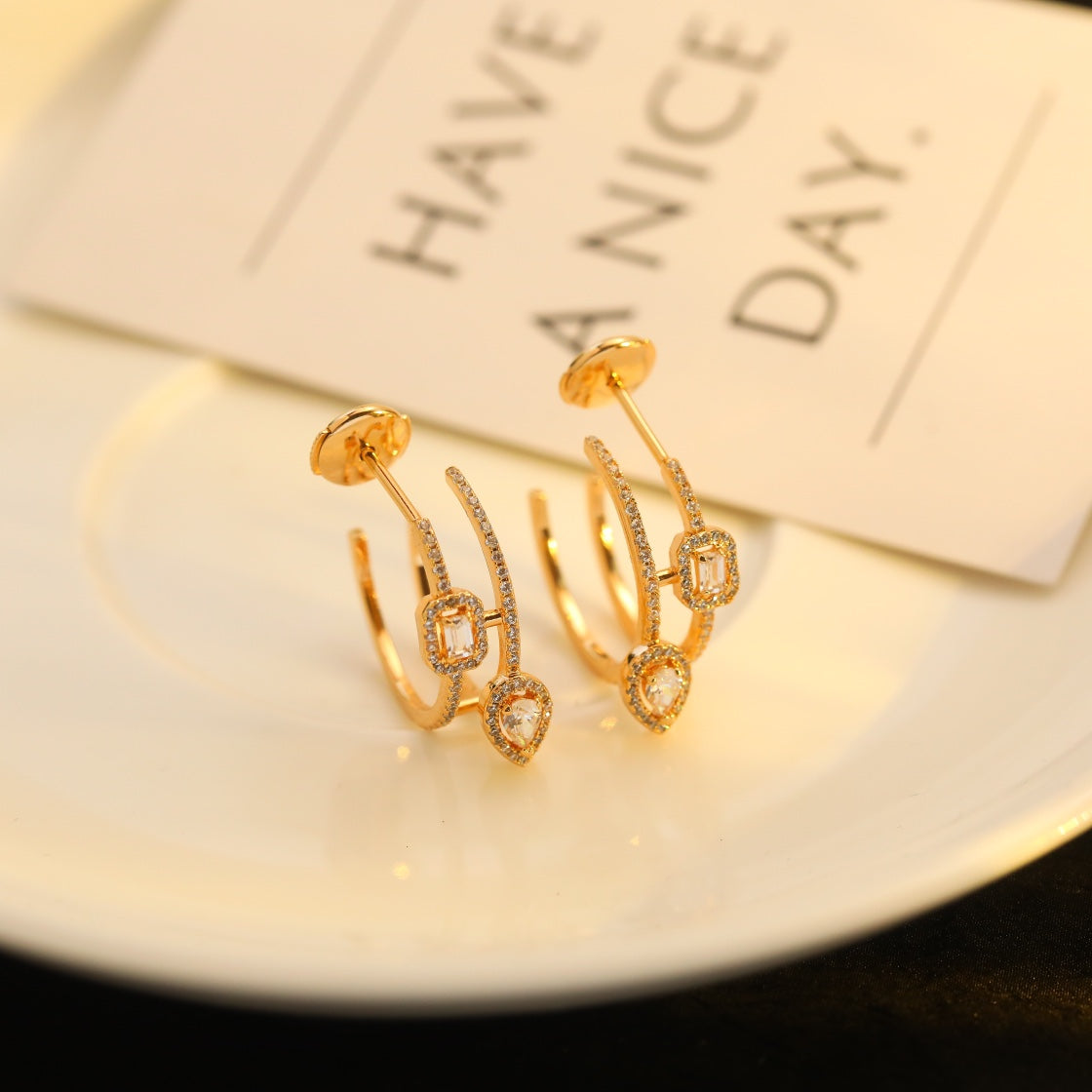 [⭐Lioran]CREOLES MY TWIN 2 RANGS SILVER DIAMOND EARRINGS