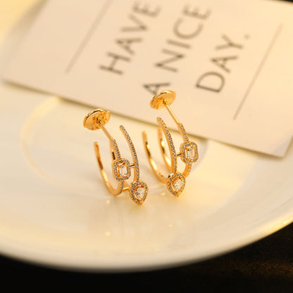 [⭐Lioran]CREOLES MY TWIN 2 RANGS SILVER DIAMOND EARRINGS