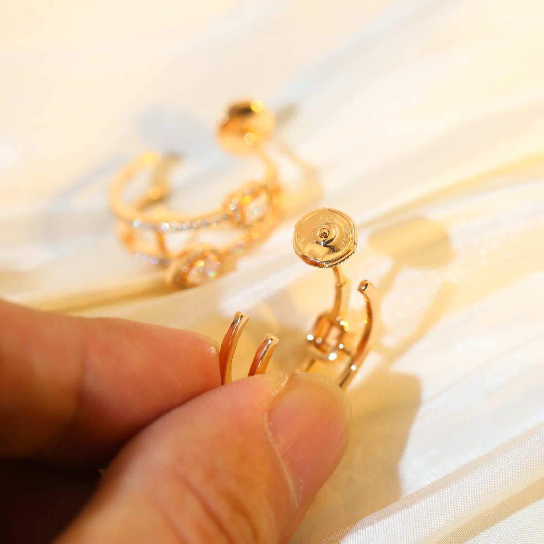 [⭐Lioran]CREOLES MY TWIN 2 RANGS SILVER DIAMOND EARRINGS