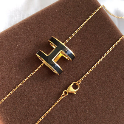 [⭐Lioran]HM CLIC BLACK ENAMEL GOLD NECKLACE