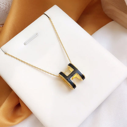 [⭐Lioran]HM CLIC BLACK ENAMEL GOLD NECKLACE