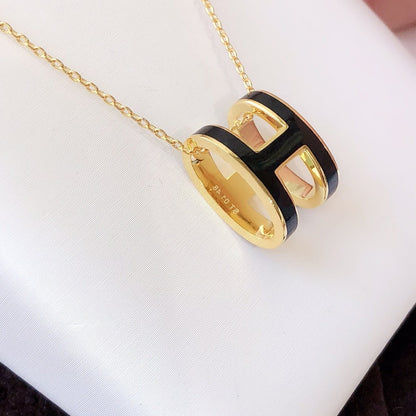 [⭐Lioran]HM CLIC BLACK ENAMEL GOLD NECKLACE