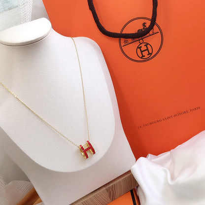 [⭐Lioran]HM CLIC RED ENAMEL GOLD NECKLACE