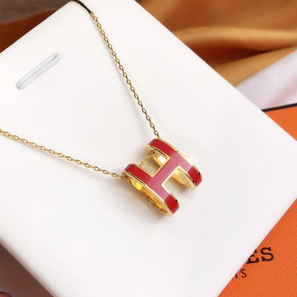 [⭐Lioran]HM CLIC RED ENAMEL GOLD NECKLACE