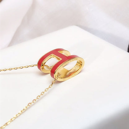 [⭐Lioran]HM CLIC RED ENAMEL GOLD NECKLACE