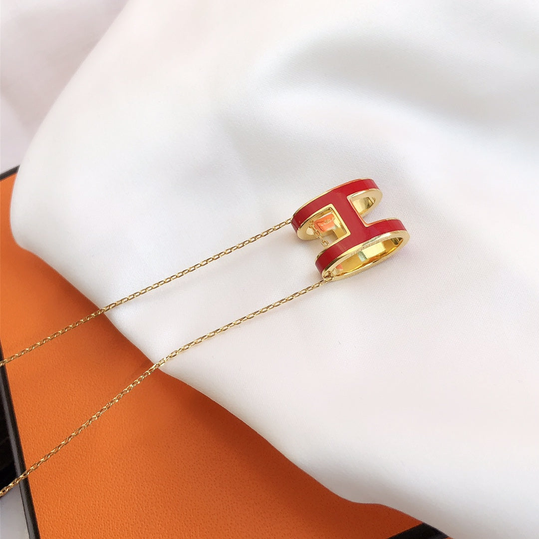 [⭐Lioran]HM CLIC RED ENAMEL GOLD NECKLACE