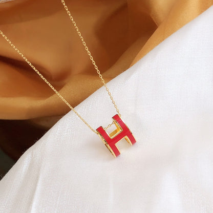 [⭐Lioran]HM CLIC RED ENAMEL GOLD NECKLACE