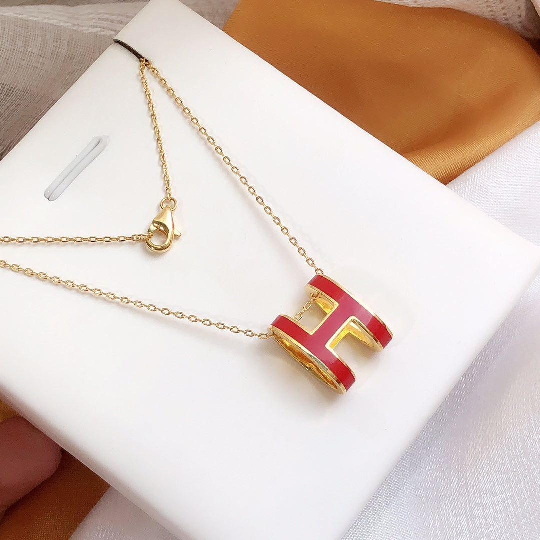 [⭐Lioran]HM CLIC RED ENAMEL GOLD NECKLACE