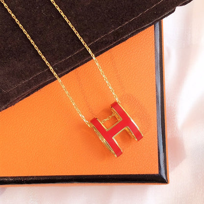 [⭐Lioran]HM CLIC RED ENAMEL GOLD NECKLACE