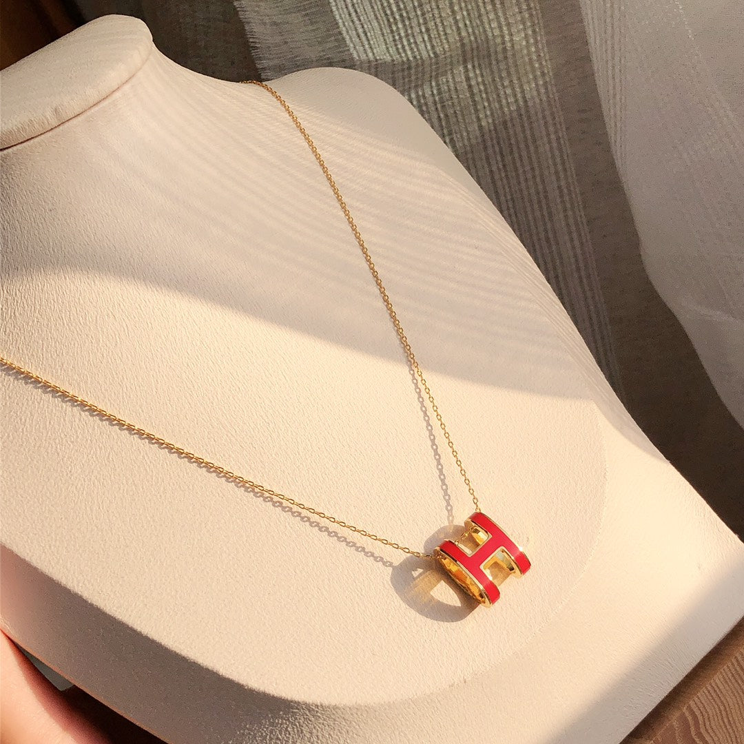 [⭐Lioran]HM CLIC RED ENAMEL GOLD NECKLACE
