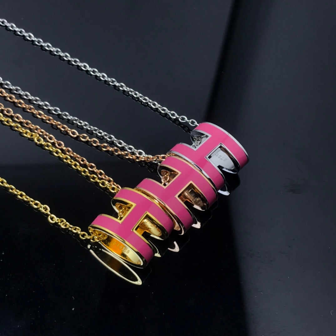 [⭐Lioran]H NECKLACE PINK