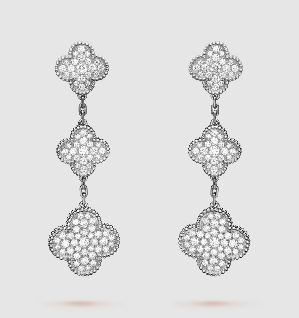 [⭐Lioran]CLOVER 3 MOTIF DIAMOND SILVER DROP EARRINGS