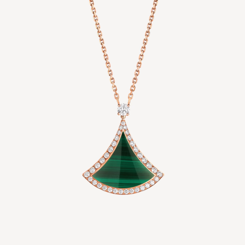 [⭐Lioran]DREAM MALACHITE DIAMOND PAVED PINK GOLD NECKLACE