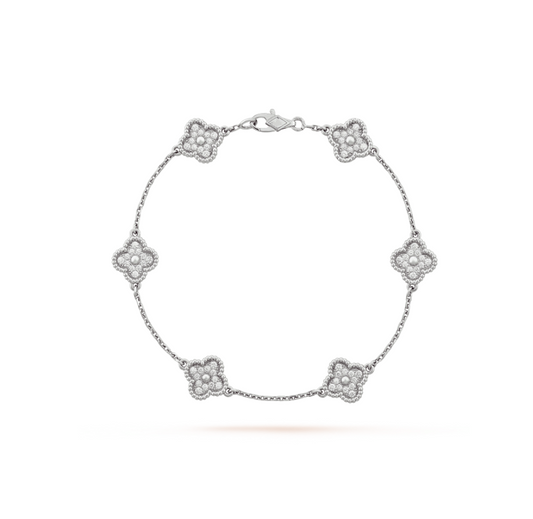 [⭐Lioran]CLOVER 6 MOTIF SILVER DIAMOND BRACELET
