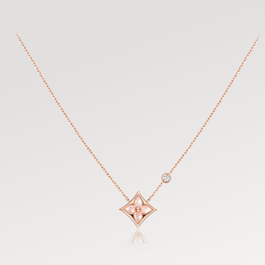 [⭐Lioran]STAR PINK MOP 1 DIAMOND PINK GOLD NECKLACE
