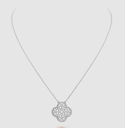 [⭐Lioran]CLOVER 25MM LARGE PENDANT DIAMOND PAVED SILVER NECKLACE
