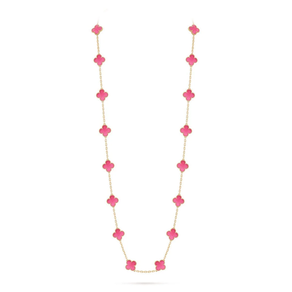 [⭐Lioran]NEW CLOVER 20 MOTIFS PINK ENAMEL NECKLACE