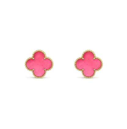 [⭐Lioran]NEW CLOVER 15MM PINK ENAMEL STUD EARRINGS