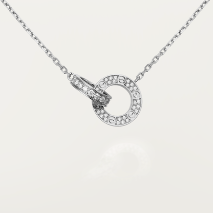 [⭐Lioran]LOVE 7.6MM NECKLACE ROSE GOLD AND SILVER  FULL DIAMOND