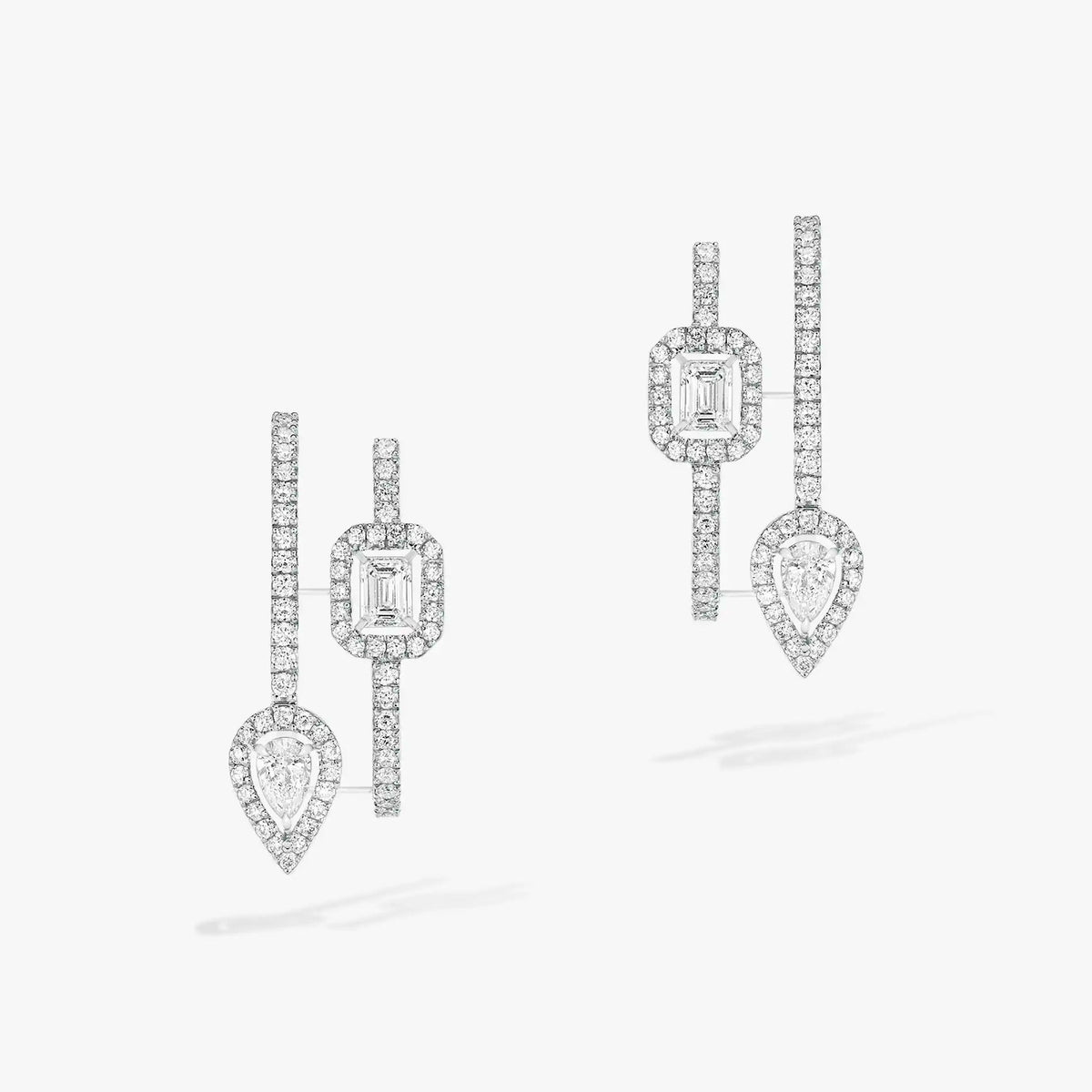 [⭐Lioran]CREOLES MY TWIN 2 RANGS SILVER DIAMOND EARRINGS