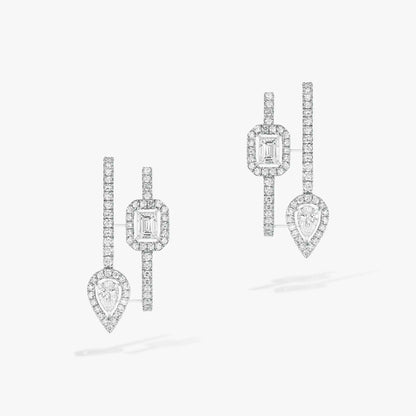 [⭐Lioran]CREOLES MY TWIN 2 RANGS SILVER DIAMOND EARRINGS