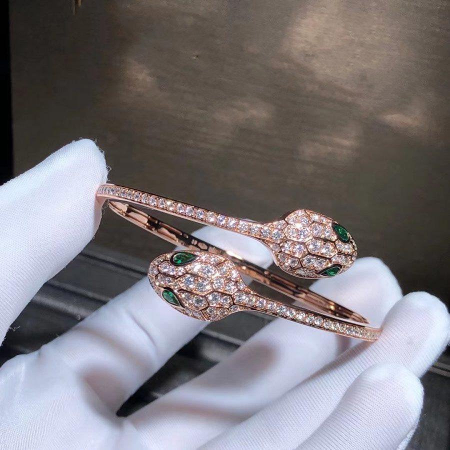 [⭐Lioran]SERPENTI BRACELET PINK GOLD MALACHITE DIAMOND DOUBLE SNAKE