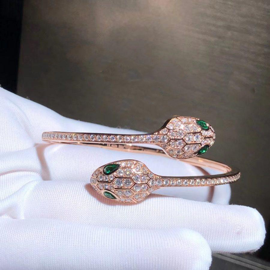 [⭐Lioran]SERPENTI BRACELET PINK GOLD MALACHITE DIAMOND DOUBLE SNAKE