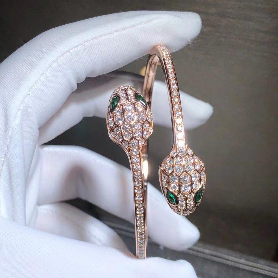 [⭐Lioran]SERPENTI BRACELET PINK GOLD MALACHITE DIAMOND DOUBLE SNAKE
